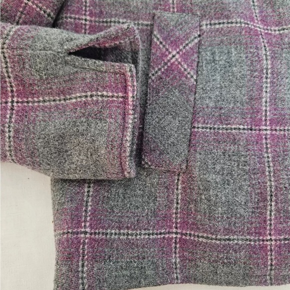 Talbots 2P purple and gray plaid wool blend crop academia business blazer - Picture 2 of 5
